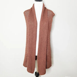 Classiques Entier Brown Crochet Knit Sleeveless Boho Cardigan S